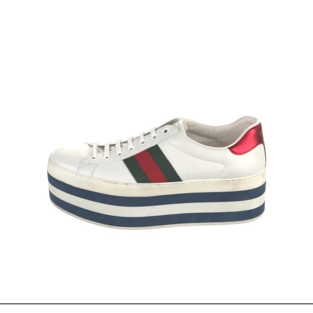 Gucci White and Red Platform Sneakers